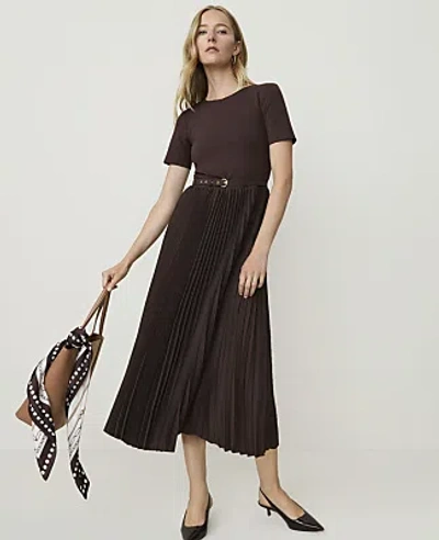 Ann Taylor Belted Pleated Midi Dress In French Mocha