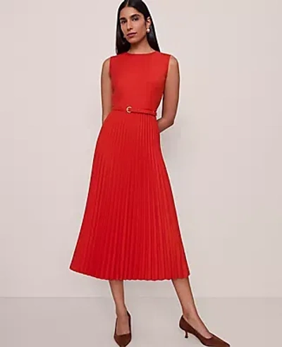Ann Taylor Belted Pleated Midi Dress In Red