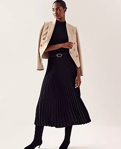 Ann Taylor Belted Pleated Midi Skirt In Black