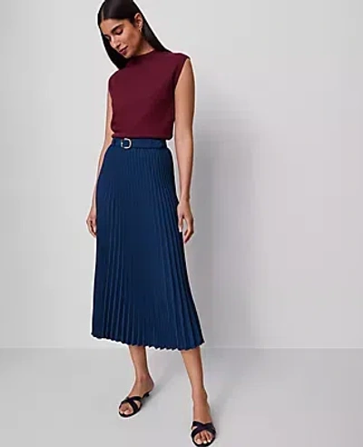 Ann Taylor Belted Pleated Midi Skirt In Gray