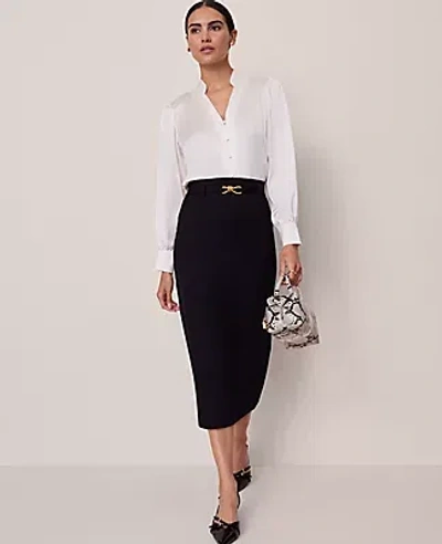 Ann Taylor Belted Ponte Pencil Skirt In Black