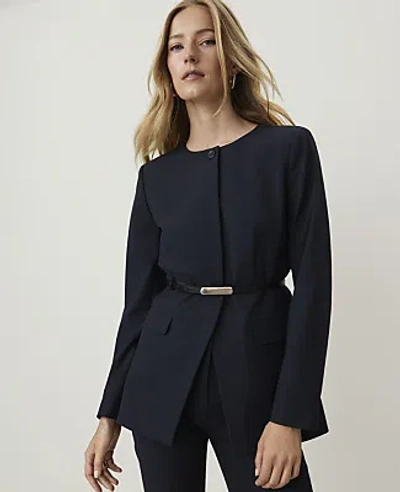 Ann Taylor Belted Split Hem Jacket In Blue