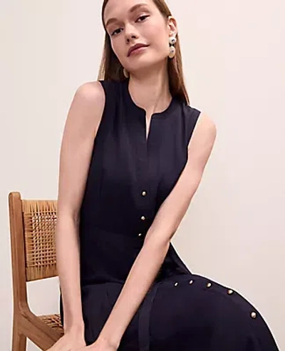 Ann Taylor Belted Split Neck Flare Dress In Black