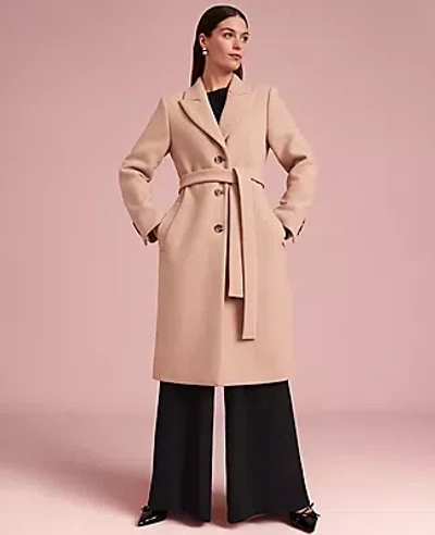 Ann Taylor Belted Tie Waist Coat In Cafe Au Lait