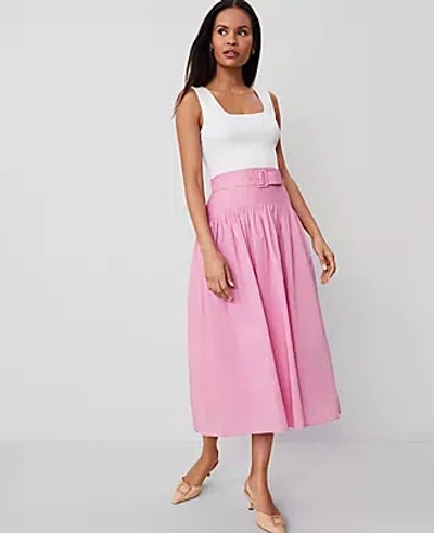 Ann Taylor Belted Yoke Midi Skirt In Enchanted Pink