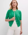 Ann Taylor Blouson Sleeve Stitch Cardigan In Green