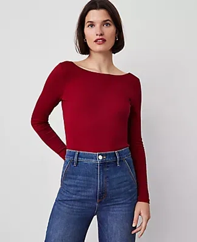 Ann Taylor Boatneck Low Back Top In Gingham Red