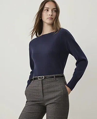Ann Taylor Boatneck Sweater In Navy Melange