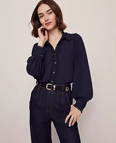 Ann Taylor Bobble Trim Collared Shirt In Black