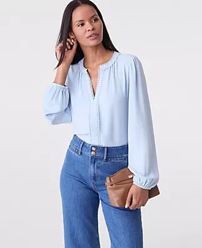 Ann Taylor Bobble Trim V-neck Blouse In Blue