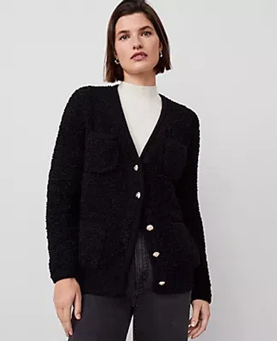 Ann Taylor Boucle Boyfriend Cardigan In Black