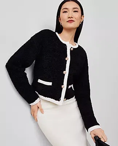 Ann Taylor Boucle Contrast Trim Sweater Jacket In Black/white Combo