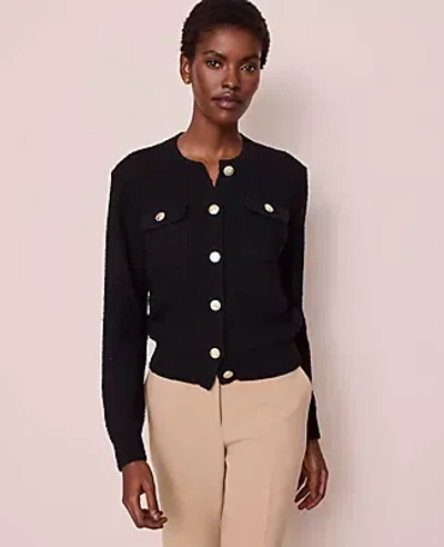 Ann Taylor Bouclé Crew Neck Cardigan In Black