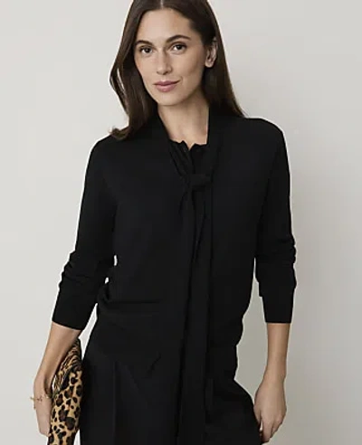Ann Taylor Bow Neck Cardigan In Black