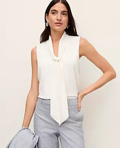 Ann Taylor Bow Neck Shell Top In White
