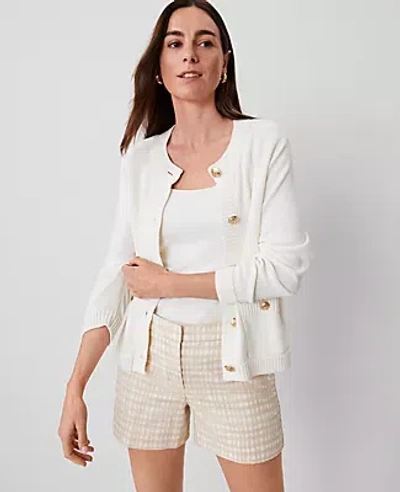Ann Taylor Bracelet Sleeve Pocket Cardigan In Winter White