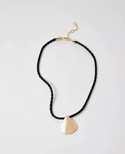 Ann Taylor Braided Rope Metal Pendant Necklace In Black