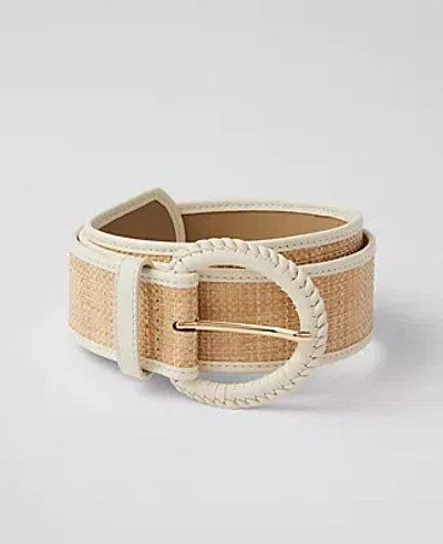 Ann Taylor Braided Trim Straw Belt In White
