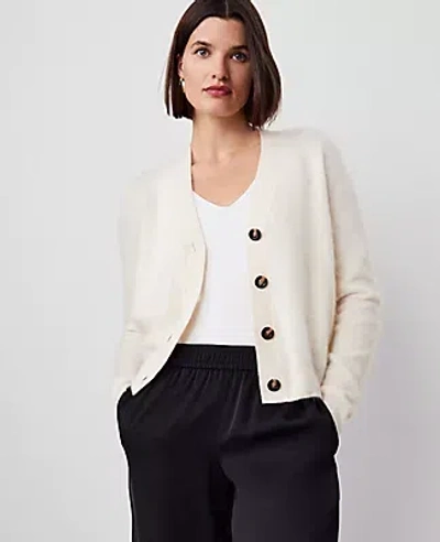 Ann Taylor Brushed-cashmere Boyfriend Cardigan In Pale Ivory