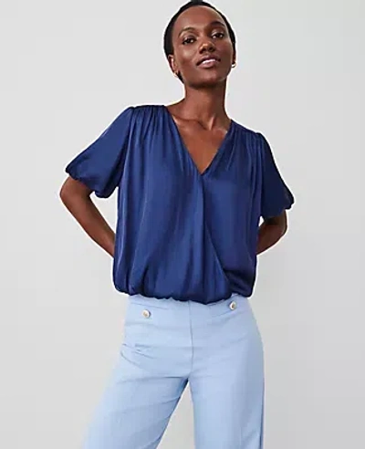 Ann Taylor Bubble Hem Wrap Blouse In Royalty Blue