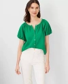 Ann Taylor Bubble Sleeve Button Top In Jolly Green