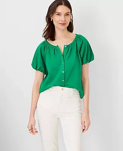 Ann Taylor Bubble Sleeve Button Top In Jolly Green