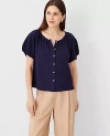 Ann Taylor Bubble Sleeve Button Top In Night Sky