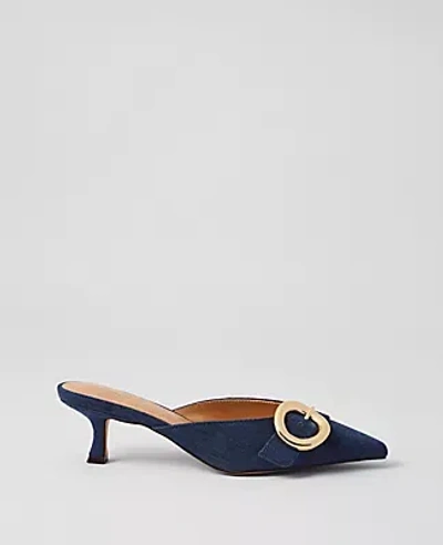Ann Taylor Buckle Nip Toe Denim Kitten Heels In Dark Denim Blue
