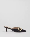 Ann Taylor Buckle Nip Toe Embossed Kitten Heels In Black