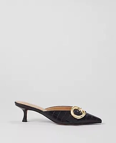 Ann Taylor Buckle Nip Toe Embossed Kitten Heels In Black