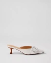 Ann Taylor Buckle Nip Toe Embossed Kitten Heels In White