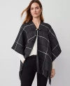 Ann Taylor Buckle Plaid Open Poncho In Quiet Shade Grey
