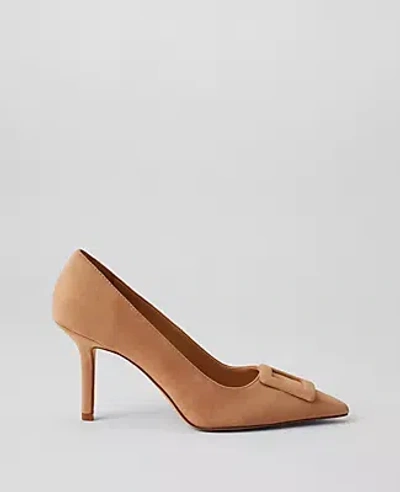 Ann Taylor Buckle Pointy Toe Suede Pumps In Cappuccino Tan