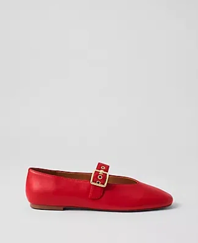 Ann Taylor Buckled Leather Ballet Flats In Bright Cherry