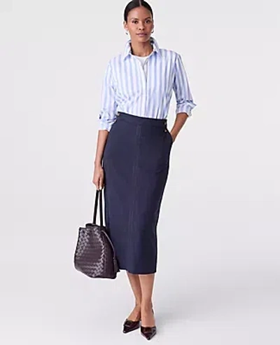 Ann Taylor Button Column Midi Skirt In Blue