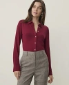 Ann Taylor Button Down Shirt In Cherry Pie