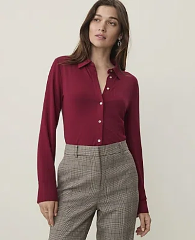 Ann Taylor Button Down Shirt In Cherry Pie