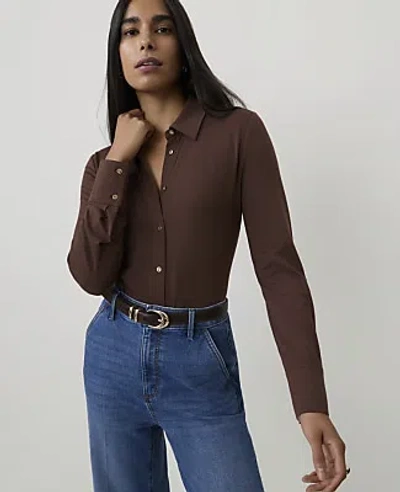 Ann Taylor Button Down Shirt In Shaved Chocolate