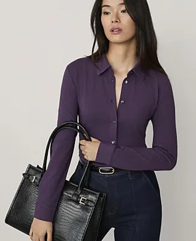 Ann Taylor Button Down Top In Purple