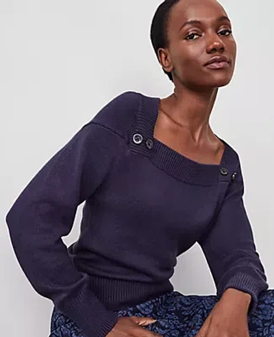 Ann Taylor Button Envelope Neck Sweater In Night Sky