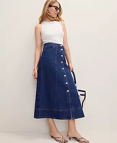 Ann Taylor Button Front Denim Midi Skirt