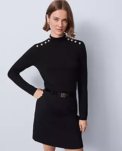 Ann Taylor Button Mock Neck Sweater In Black