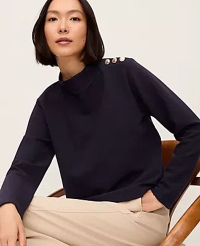 Ann Taylor Button Mock Neck Sweater In Black