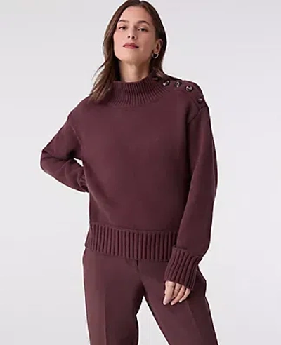 Ann Taylor Button Mock Neck Sweater In Brown