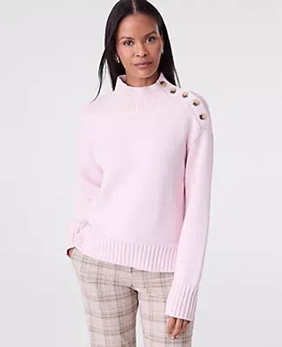 Ann Taylor Button Mock Neck Sweater In Pink