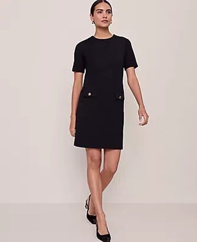 Ann Taylor Button Pocket Shift Dress In Black