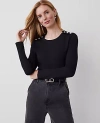 Ann Taylor Button-shoulder Ponte Top In Black
