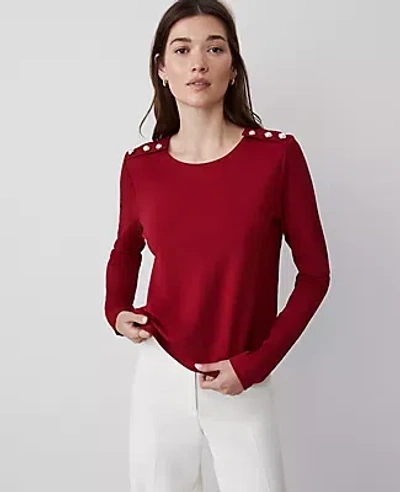 Ann Taylor Button-shoulder Ponte Top In Gingham Red