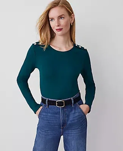 Ann Taylor Button-shoulder Ponte Top In Rainforest