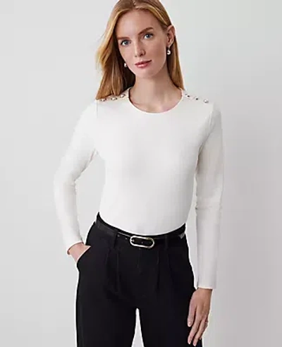 Ann Taylor Button-shoulder Ponte Top In Winter White